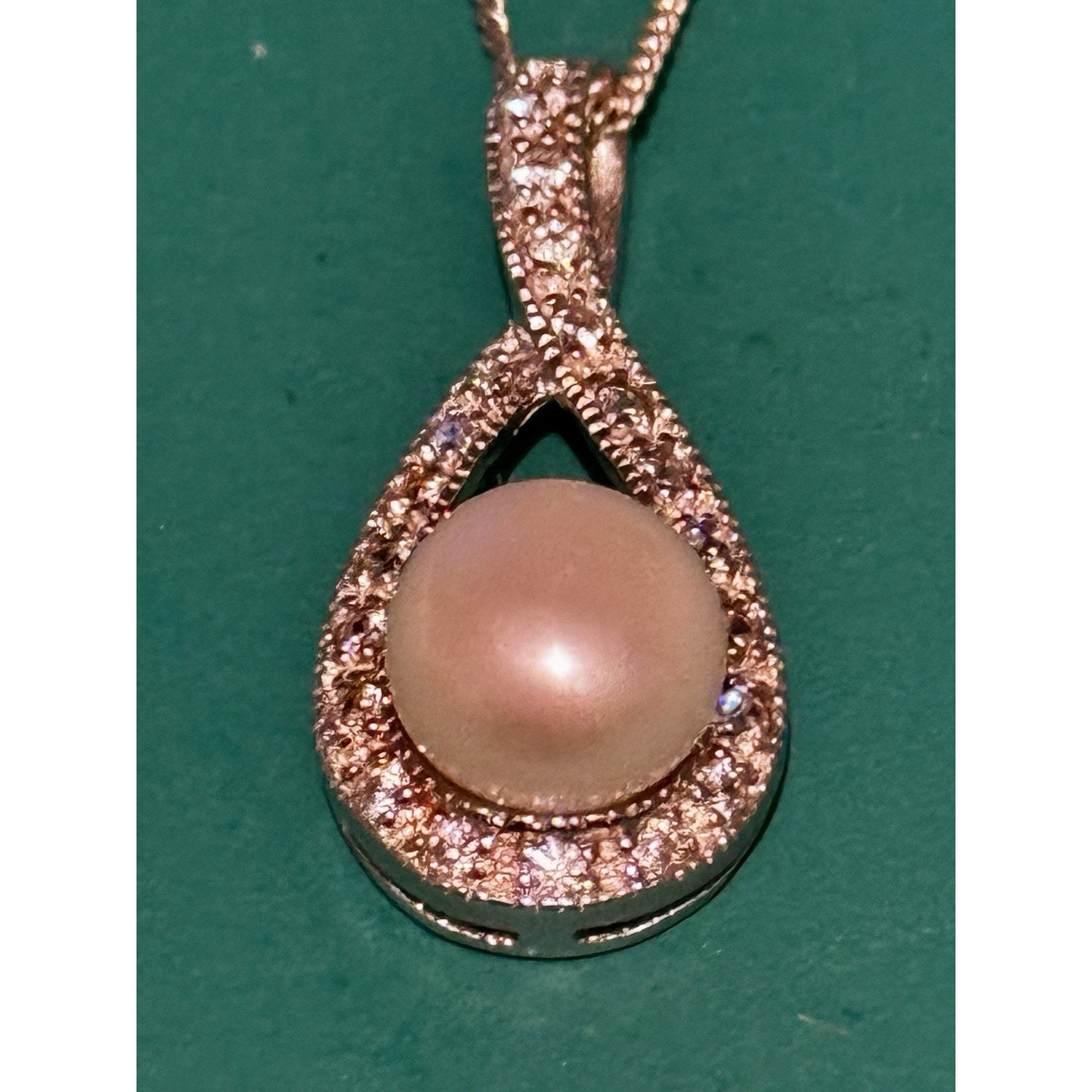 Genuine 10mm Pearl CZ Teardrop Necklace RJ 925 Sterling Silver 17”