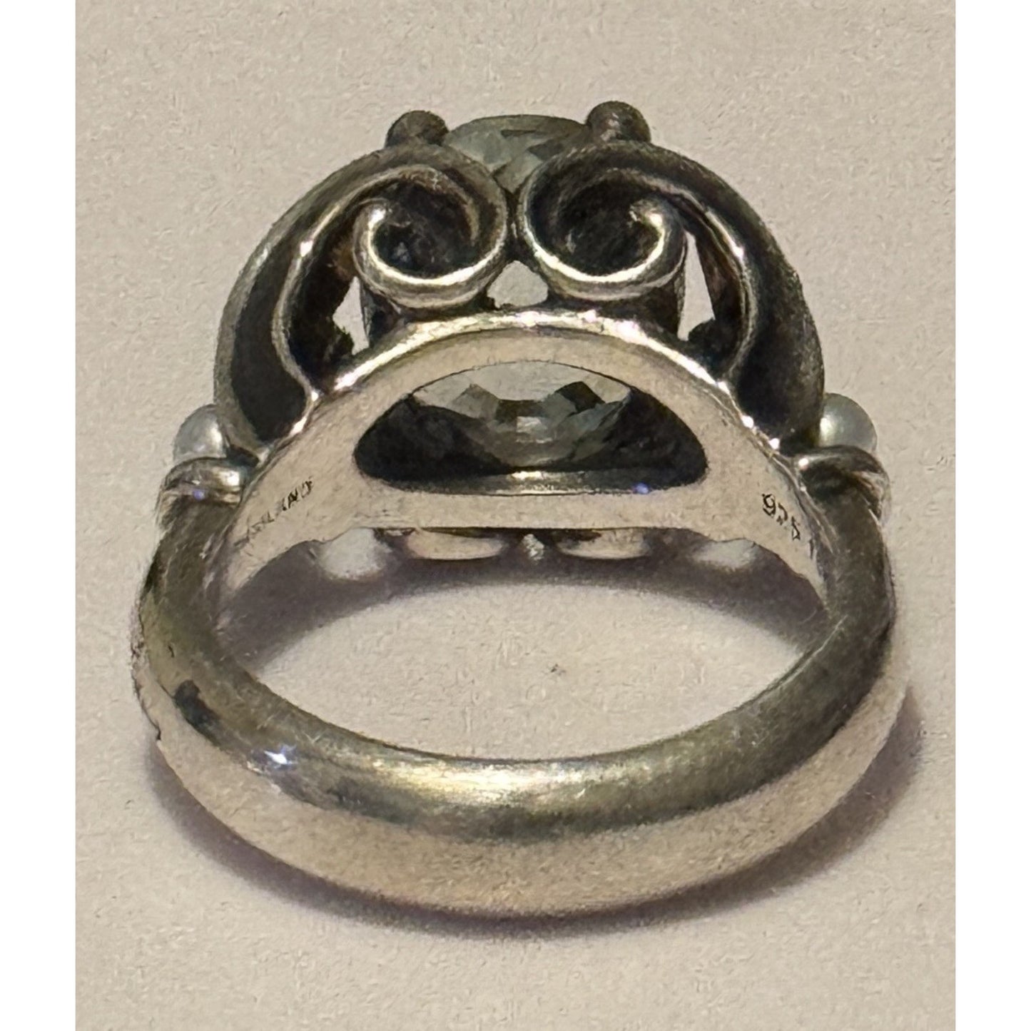 Vintage Ann King 925 18K Green Amethyst Prasiolite Pearl Butterfly Ring Sz 8.5