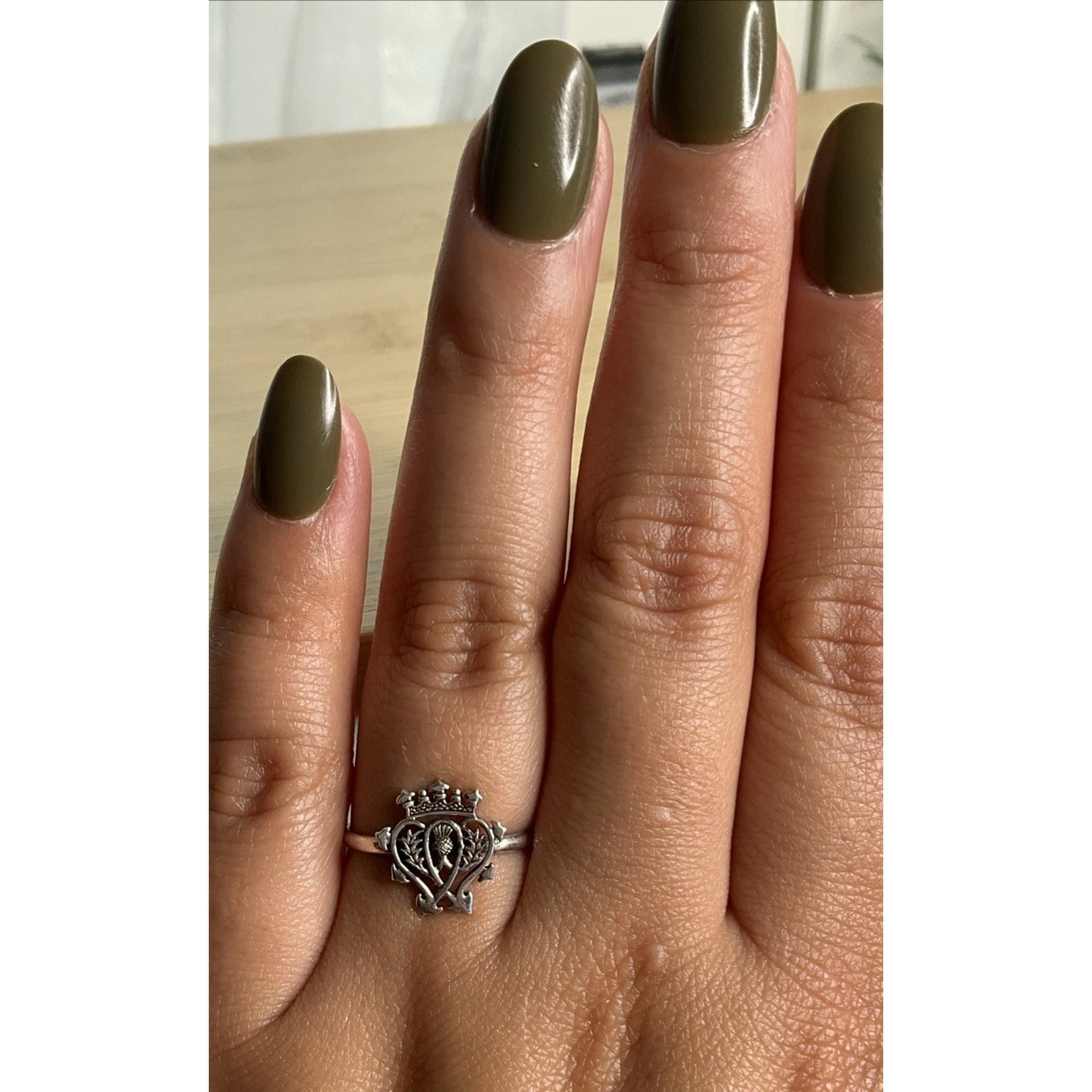 Vintage Sterling Silver Scottish Claddagh Ring Crown Heart Thistle Size 9