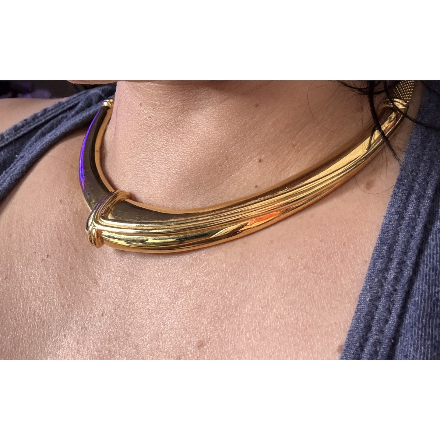 Vintage Monet Gold Tone Rare Mesh Collar Necklace Sculptural Statement Signed