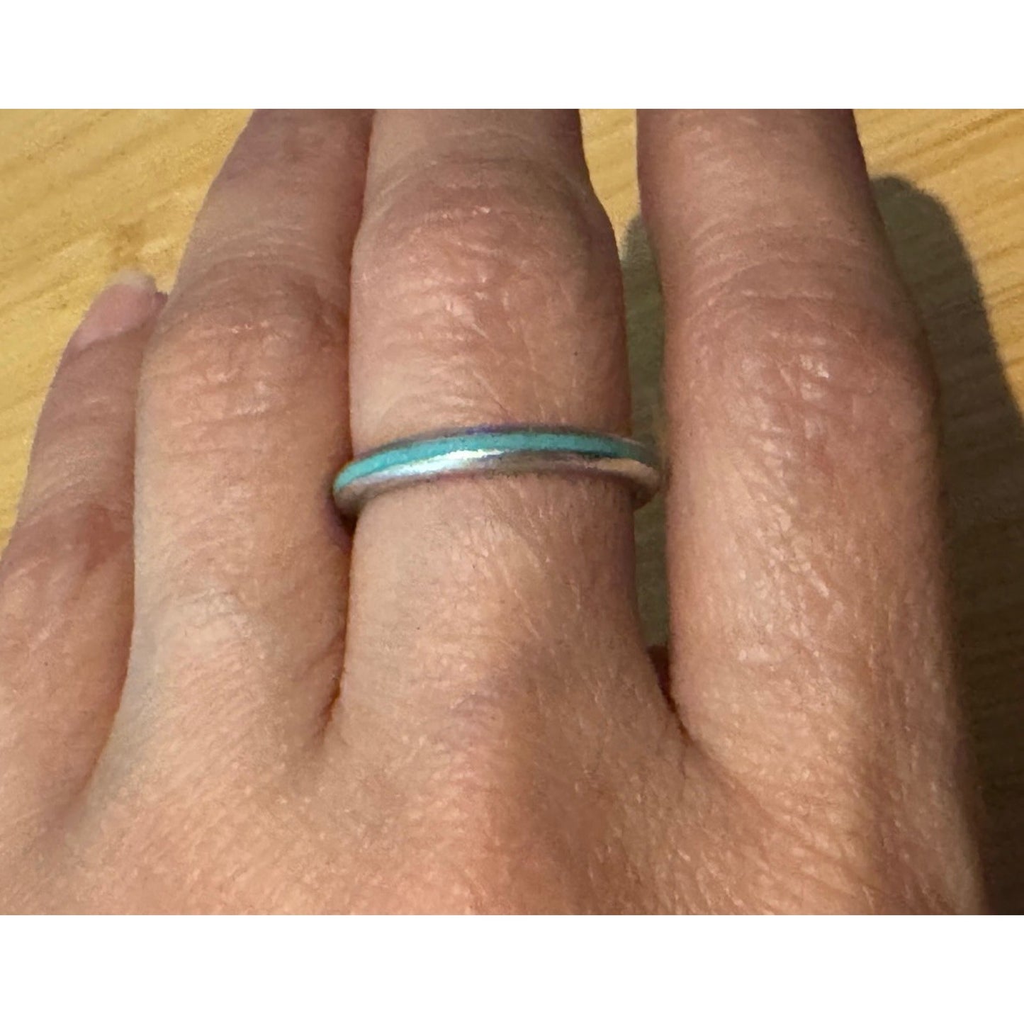 Retired Tiffany & Co. Blue Enamel Sterling Silver Narrow Stripe Band Ring Size 8