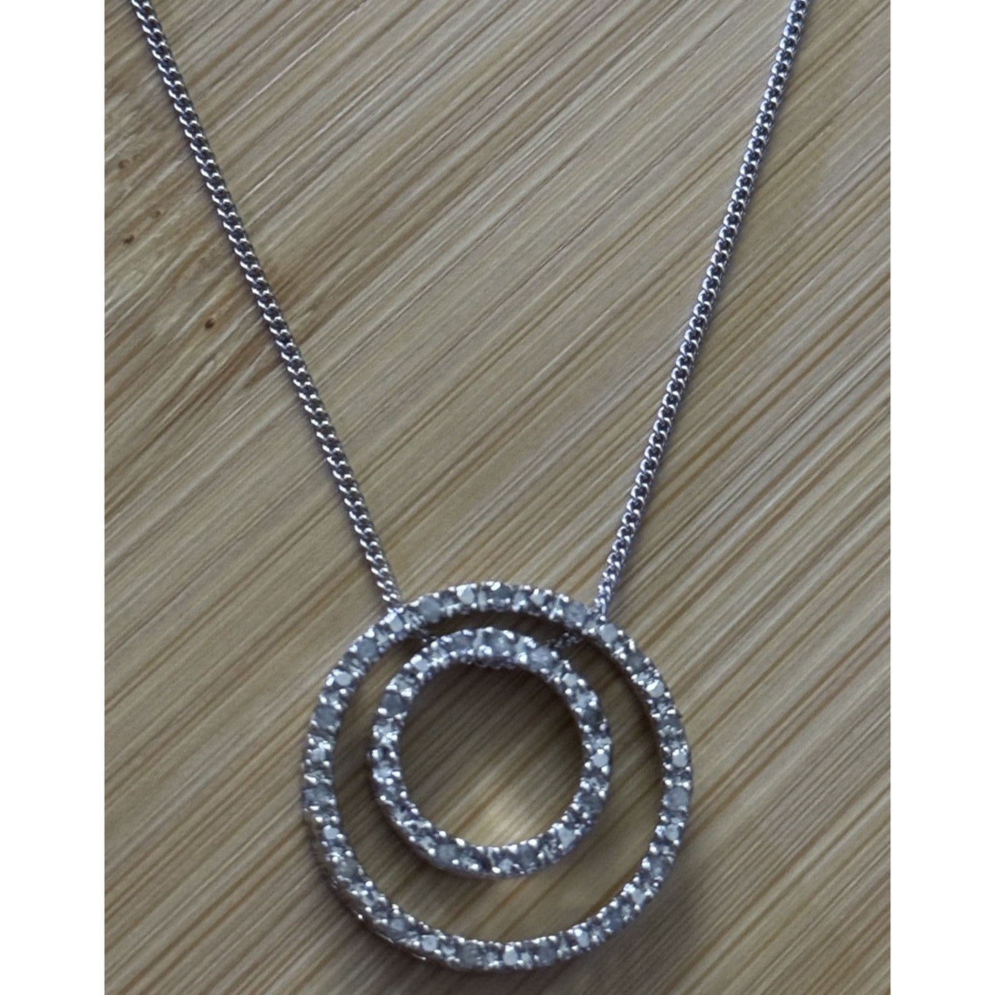 Vintage Diamond Sterling Silver 925 Double Circle Diamond Station Necklace 18”