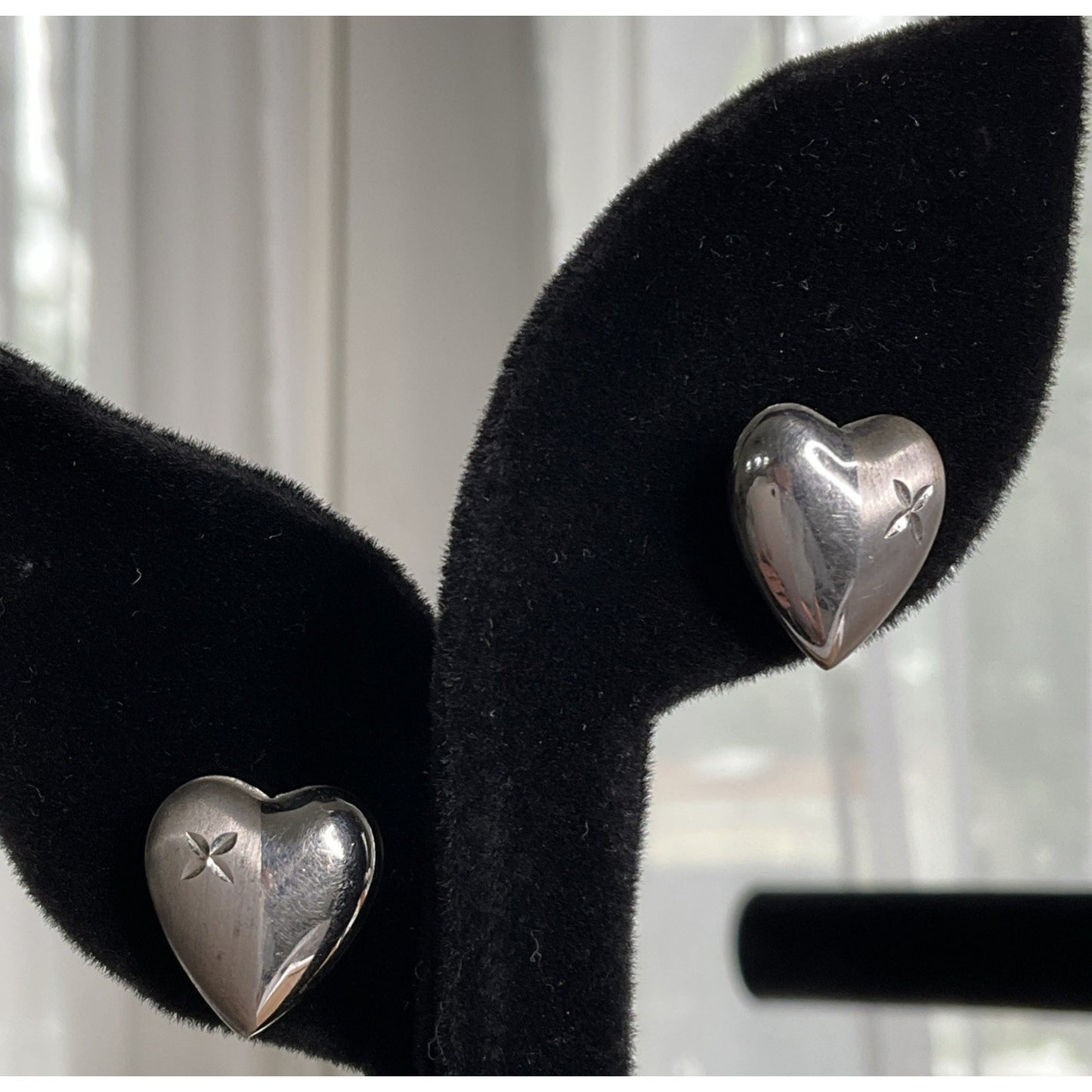 Sterling Silver Puffy Heart Stud Earrings Polished Classic