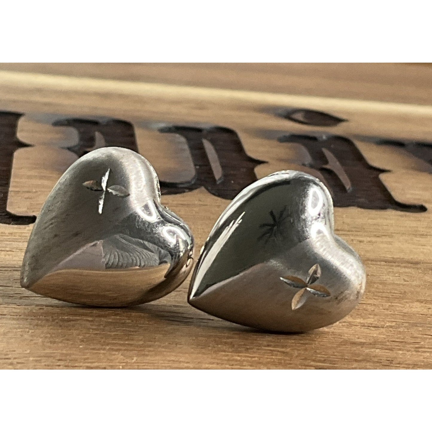 Sterling Silver Puffy Heart Stud Earrings Polished Classic