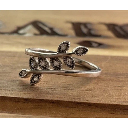 IBBC Sterling Silver Leaf Vine Wrap Ring 925 Marcasite Style Bypass Ring Size 7