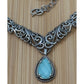 New Carolyn Pollack Sterling Silver Turquoise Doublet Scroll Rope Bar Necklace