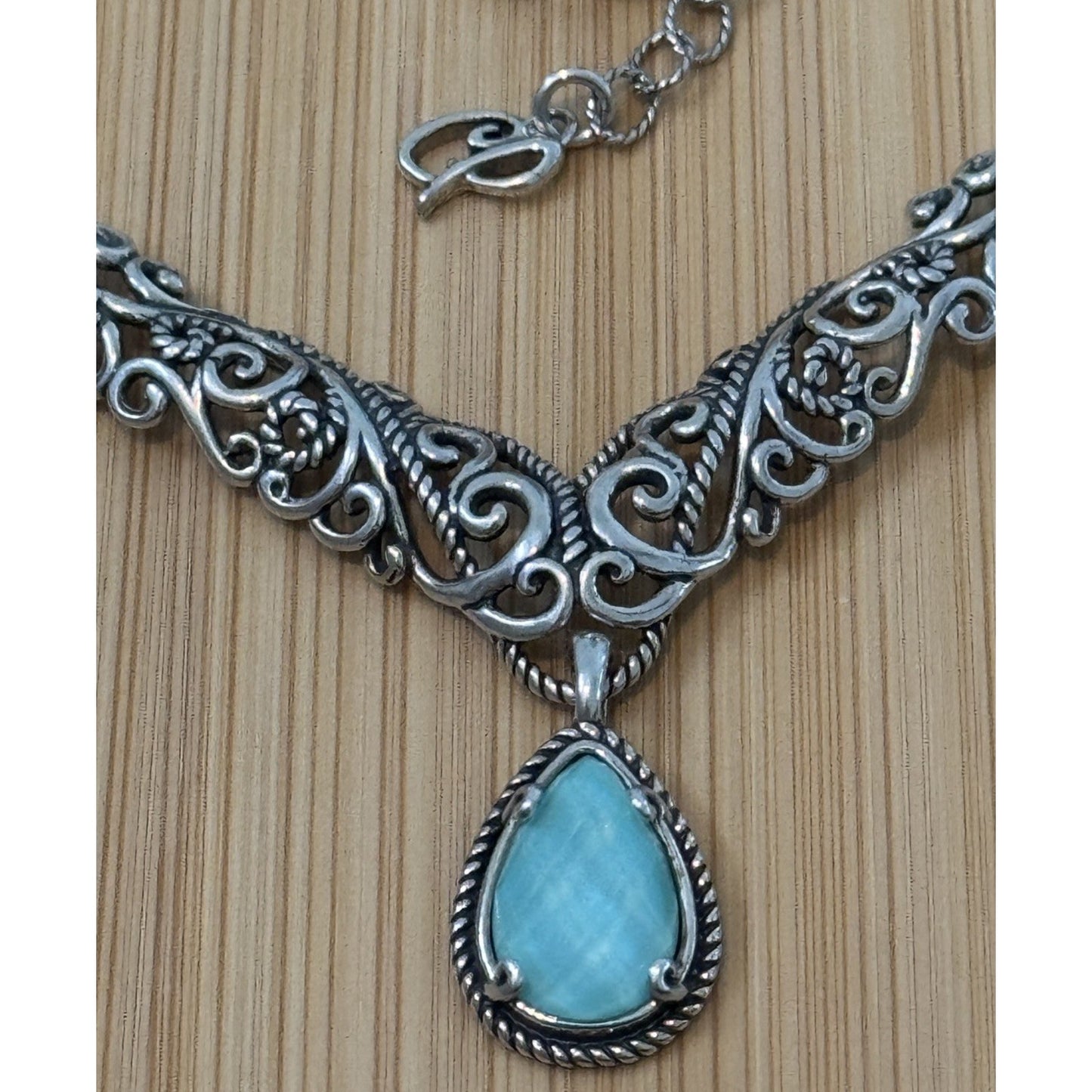 New Carolyn Pollack Sterling Silver Turquoise Doublet Scroll Rope Bar Necklace