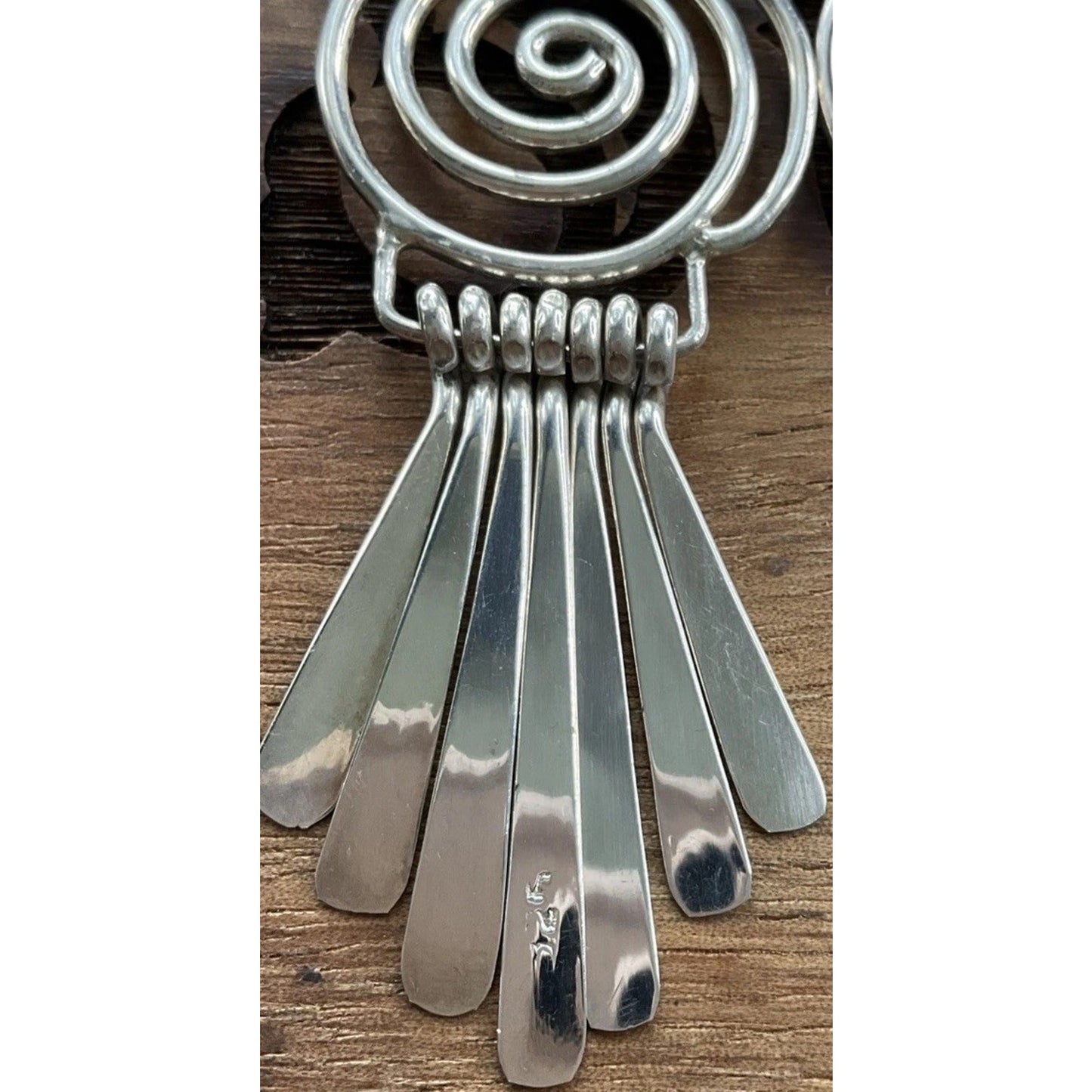 Vintage 925 Sterling Silver Spiral Dangle Earrings Fringe Boho Artisan Style 2”