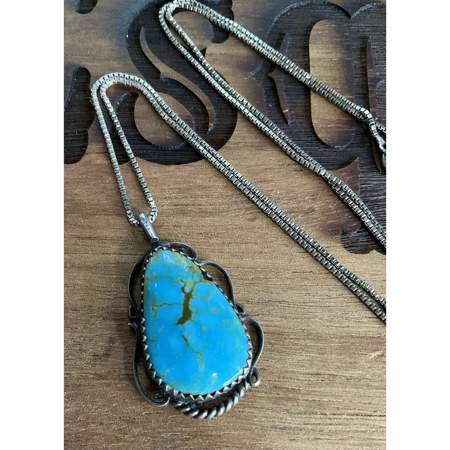 Sterling Silver Turquoise Pendant And Necklace Southwestern Statement Necklace