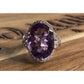 Sterling Silver Amethyst Halo Ring 925 Purple Stone Cocktail Statement Ring 7.5