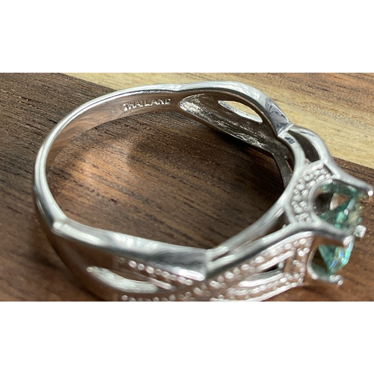 Vintage Sterling Silver Green Moissanite 925 Ring Size 9 Engagement Love Gift