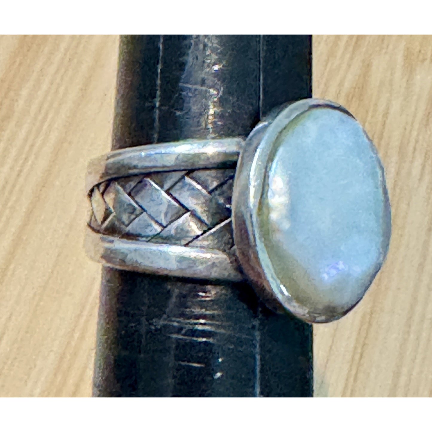 Vintage CFJ Thai Mother of Pearl 925 Sterling Silver Statement Ring Size 6.5