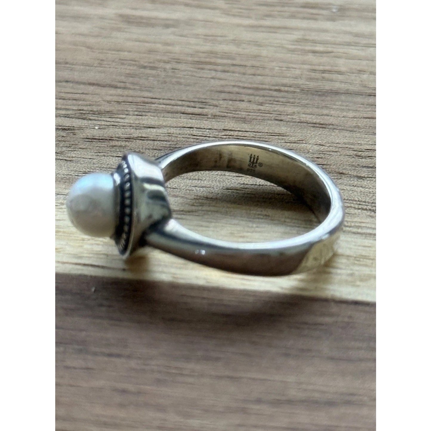 James Avery Retired Sterling Silver Vintage Beaded Ring W/ Cultured Pearl Sz 7