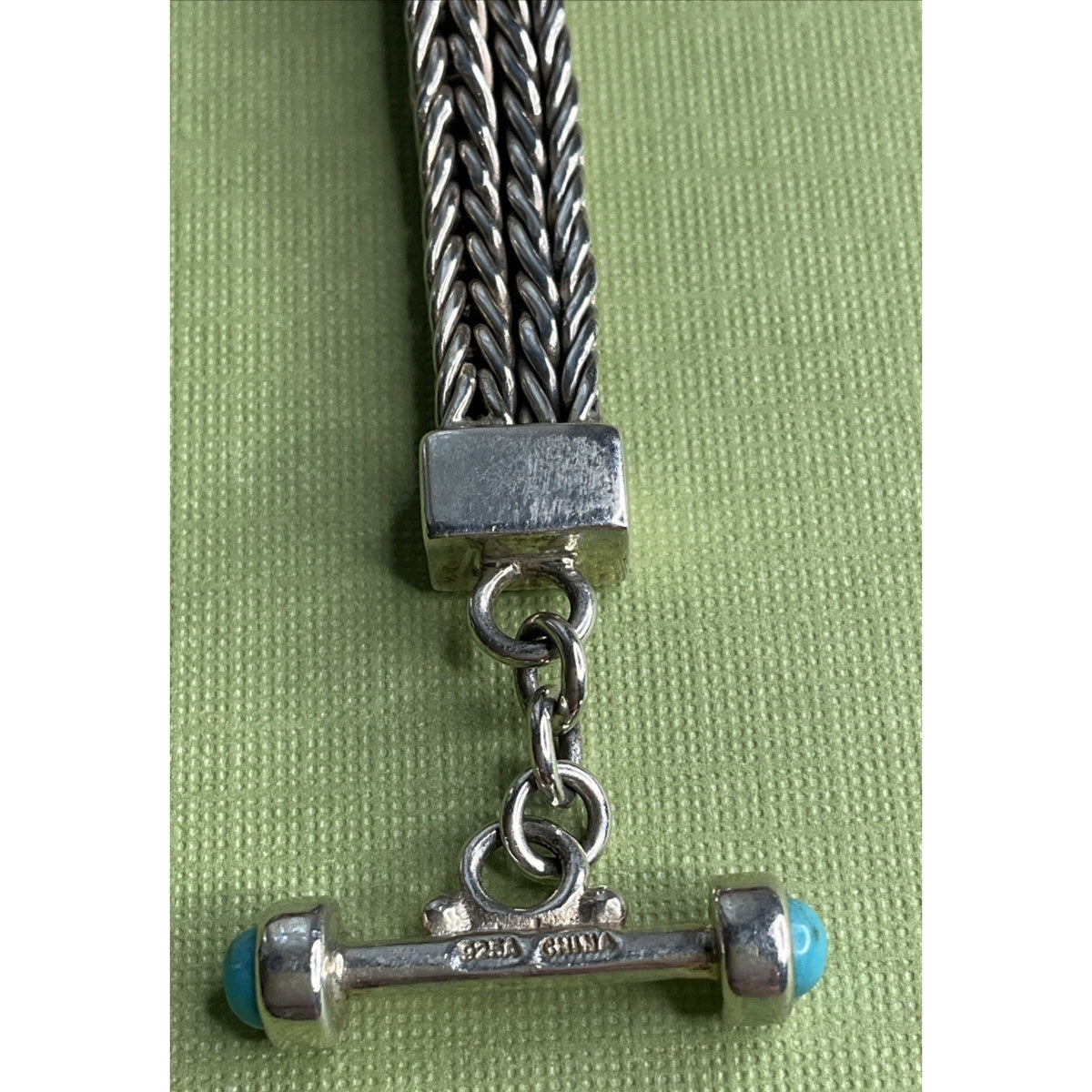Vintage 925 Sterling Silver Turquoise Bracelet Ornate Filigree Woven Chain 30gr