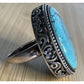 Large Sterling Silver Bold Turquoise Statement Ring Filigree Wide Band Size 8