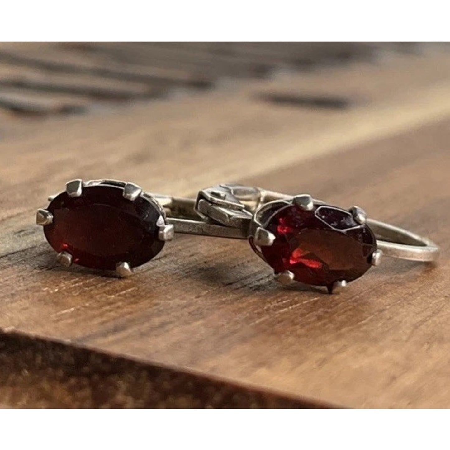 Sterling Silver Garnet Dangle Earrings Red January Birthstone Drop Signed R 925