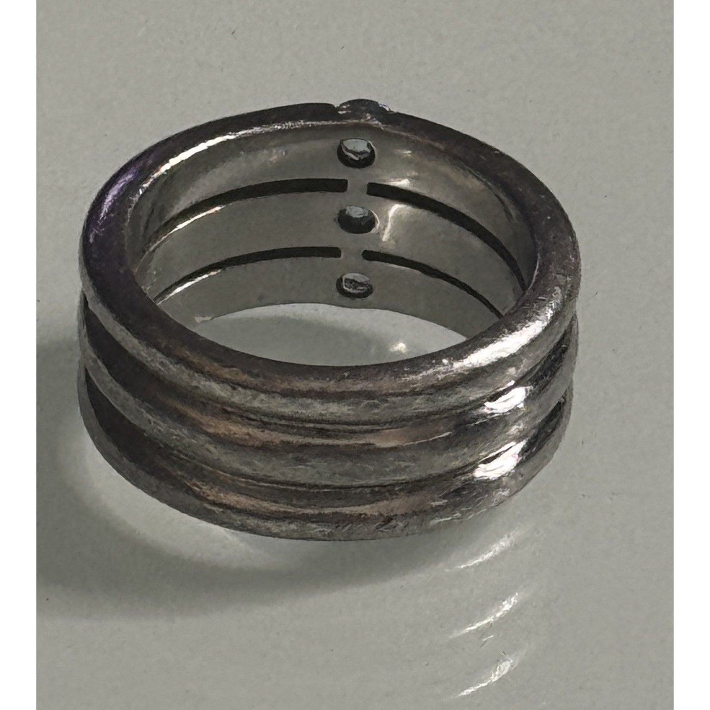 Vintage Sterling Silver Aquamarine Ring 3 Stone Artisan Size 7.5 10.7g