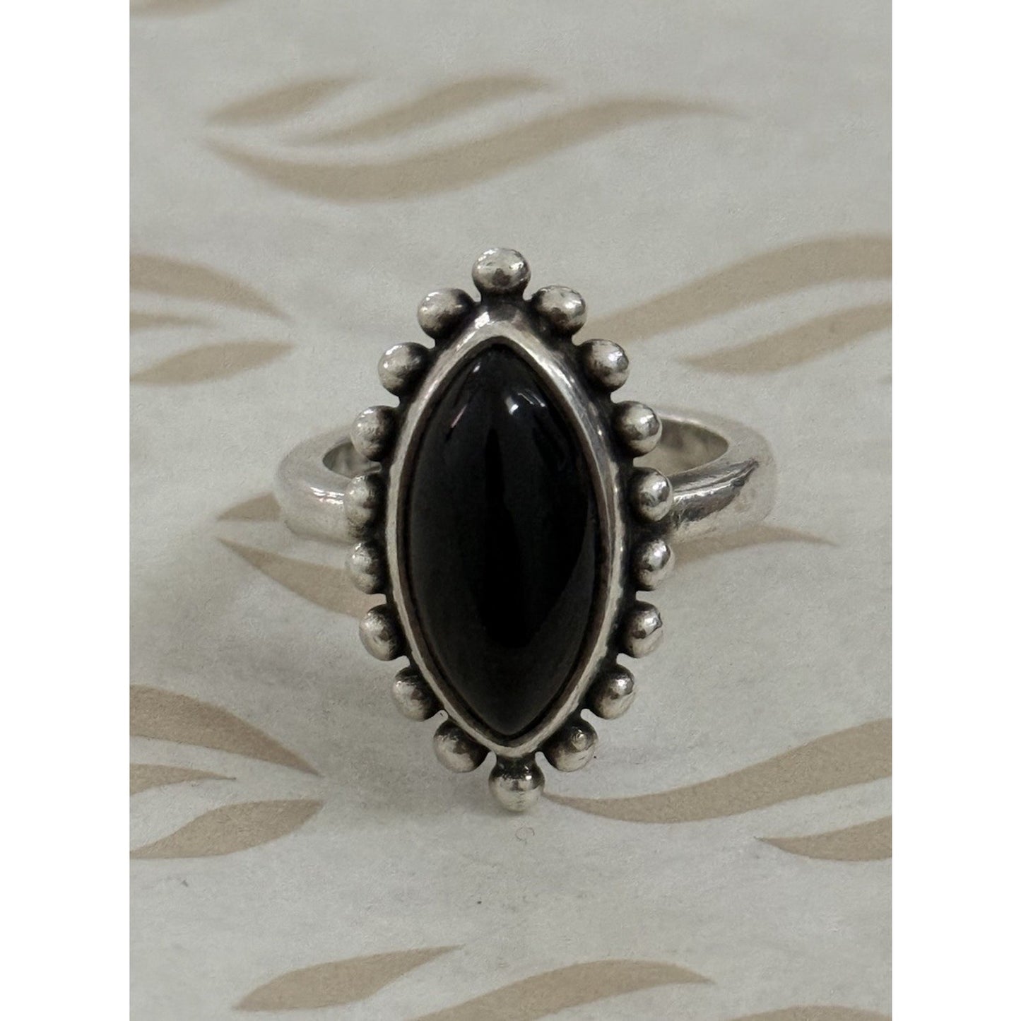 Pre owned James Avery Retired Sterling Silver Beaded Marquise Onyx Ring Size 7
