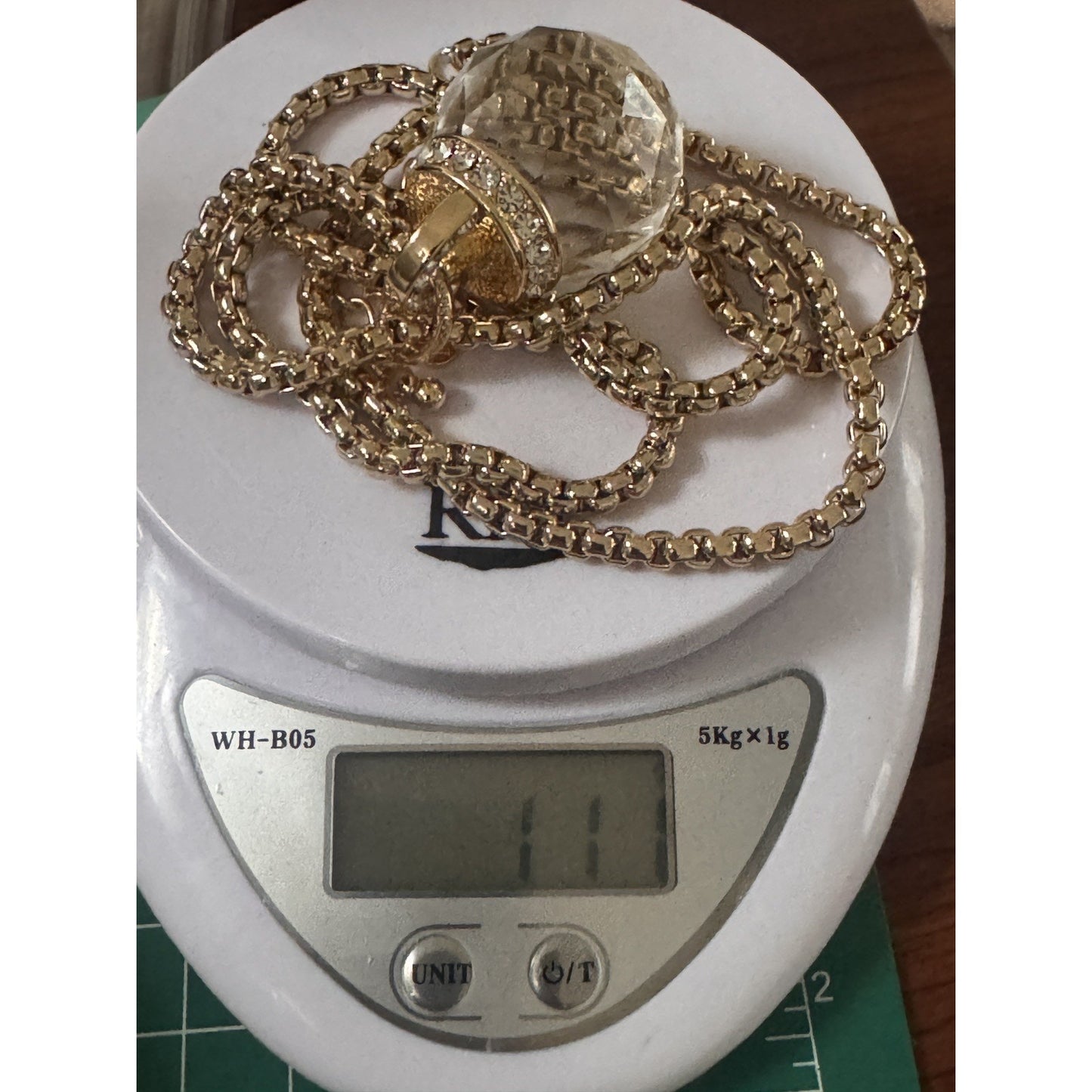 OPC Gold Tone Faceted Crystal Orb Pendant Necklace Long 32” Statement 111g