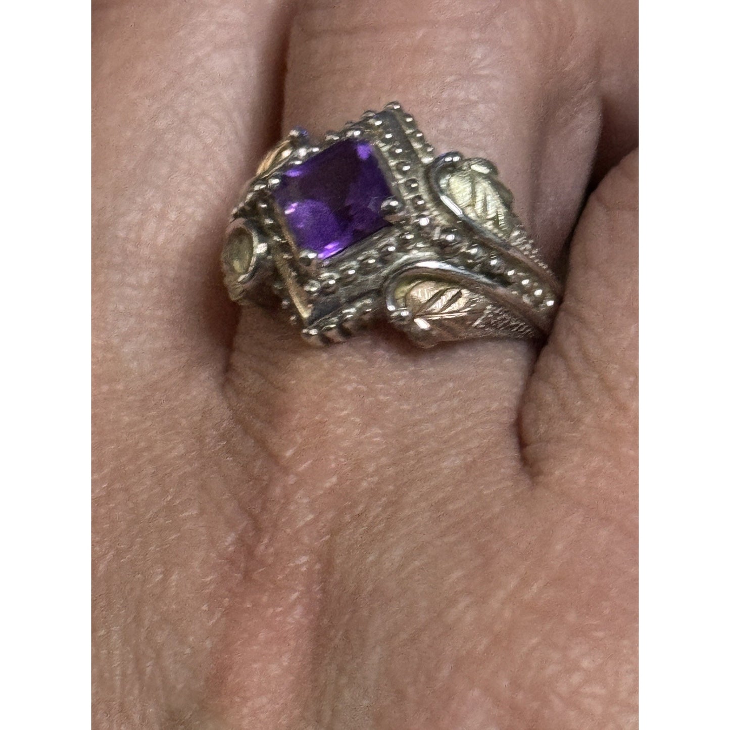 Vintage CCO Sterling Silver & 12K Gold Amethyst Ring Size 8.5 – 5.3g Leaf Design