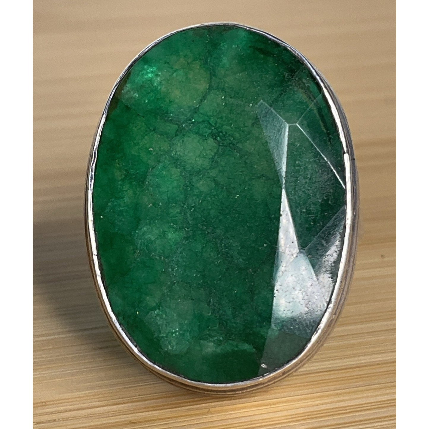 Vintage Large Green Gemstone Sterling Silver Statement Dramatic Ring Size 8