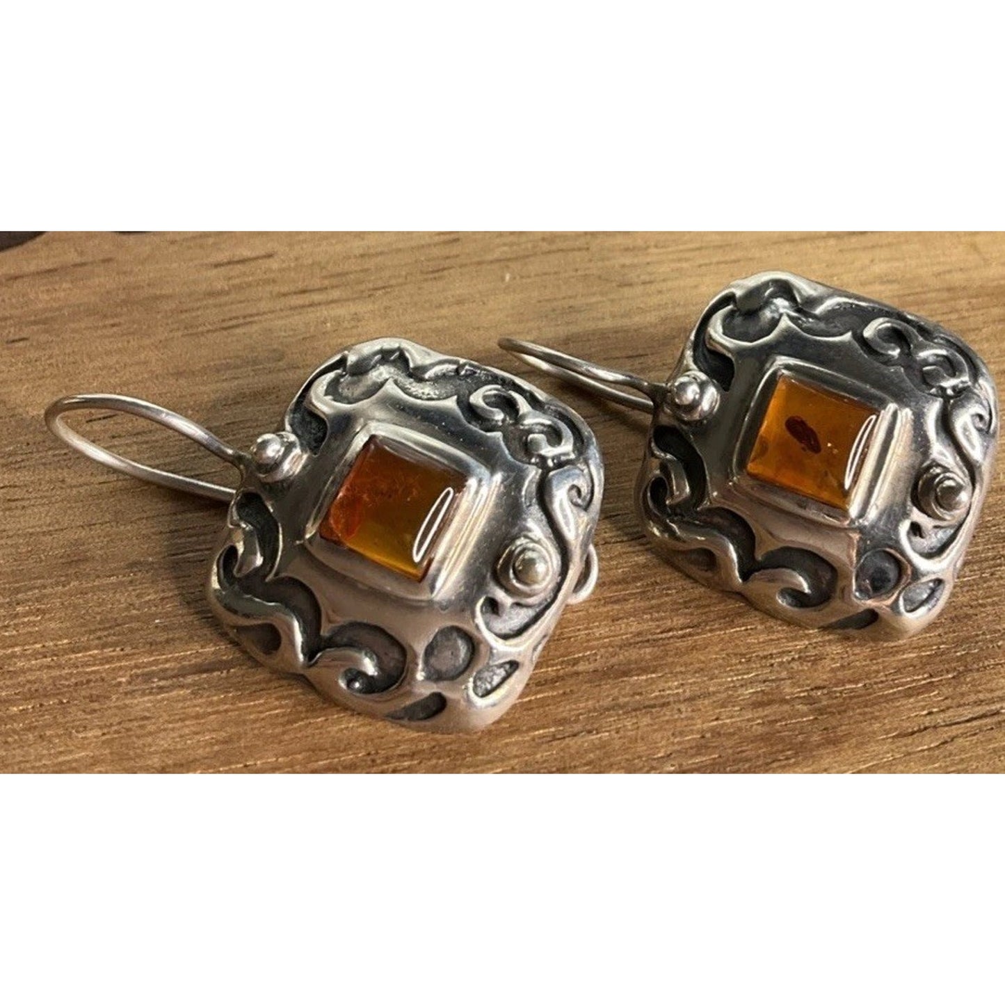 Silpada 925 Sterling Silver Amber Square Dangle Earrings