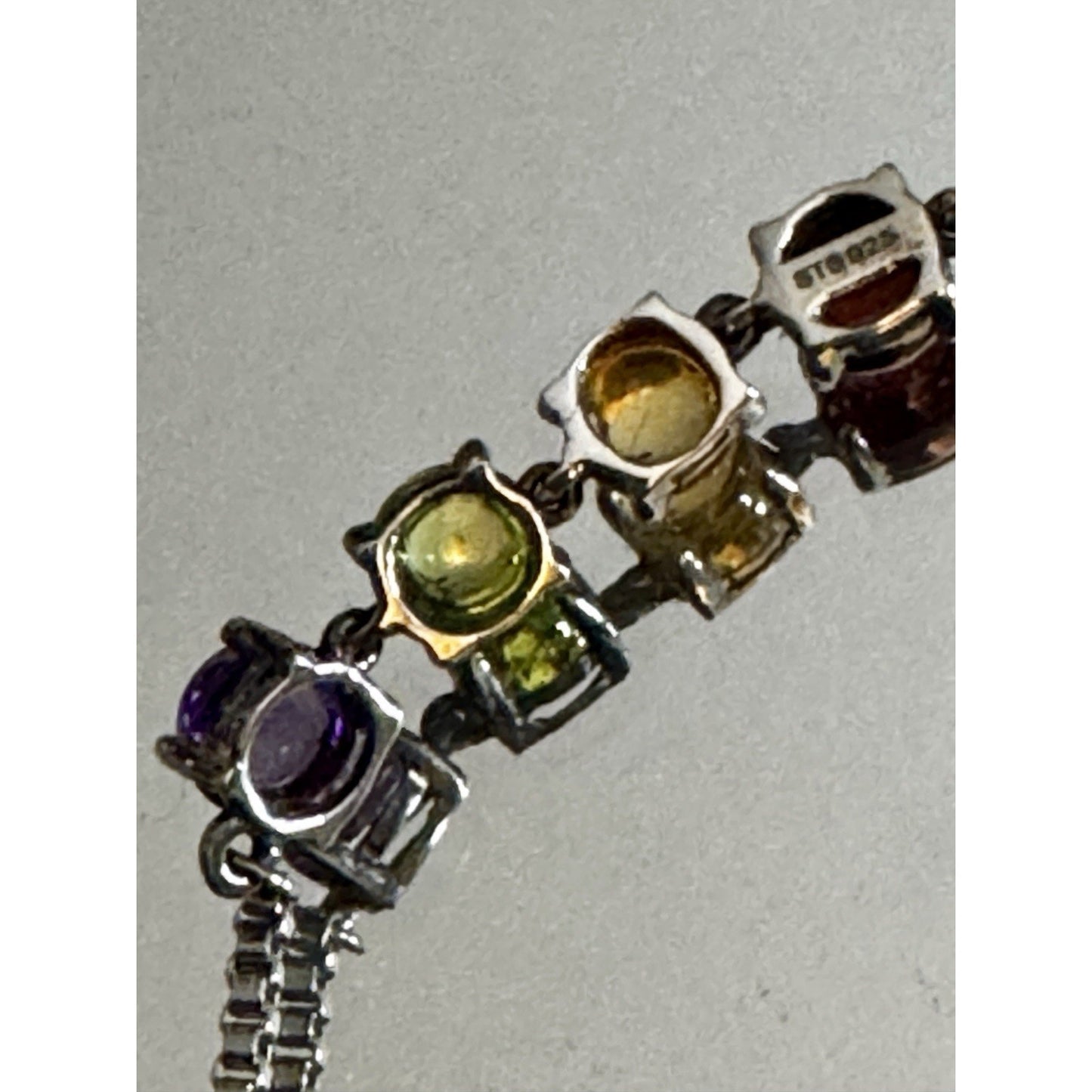 Multi Gemstone Sterling Silver Slider Bracelet Amethyst Garnet Citrine Peridot