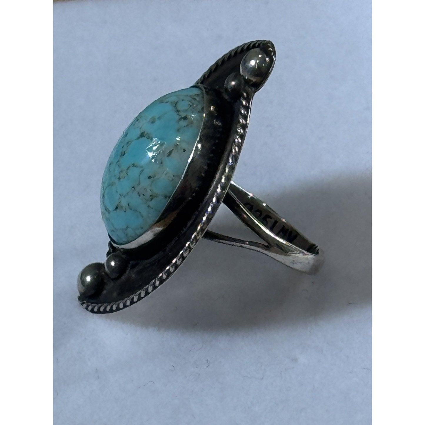 Vintage LMV Luis Martinez Vazquez Turquoise Sterling Silver Taxco Ring Size 6
