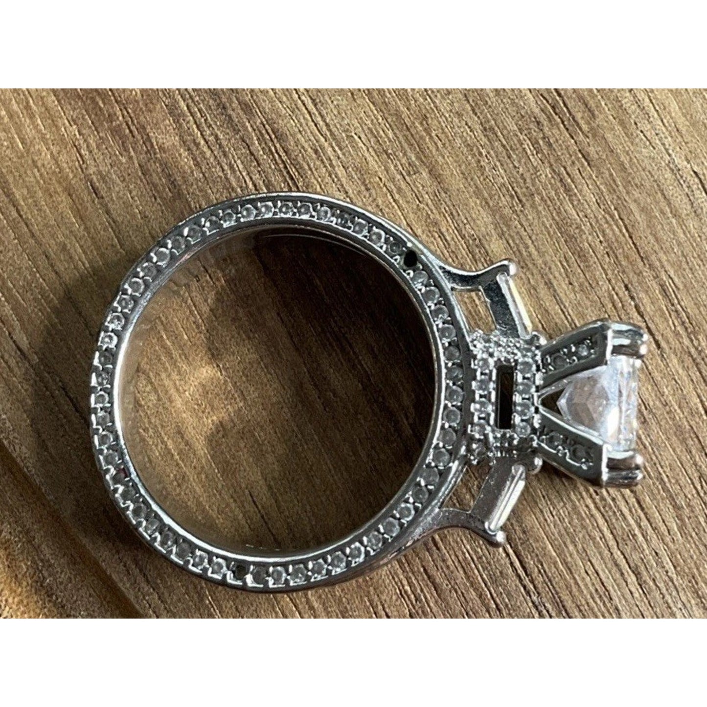 Large Square Cut CZ Ring Multi Band Sterling Silver Statement Ring 8.5