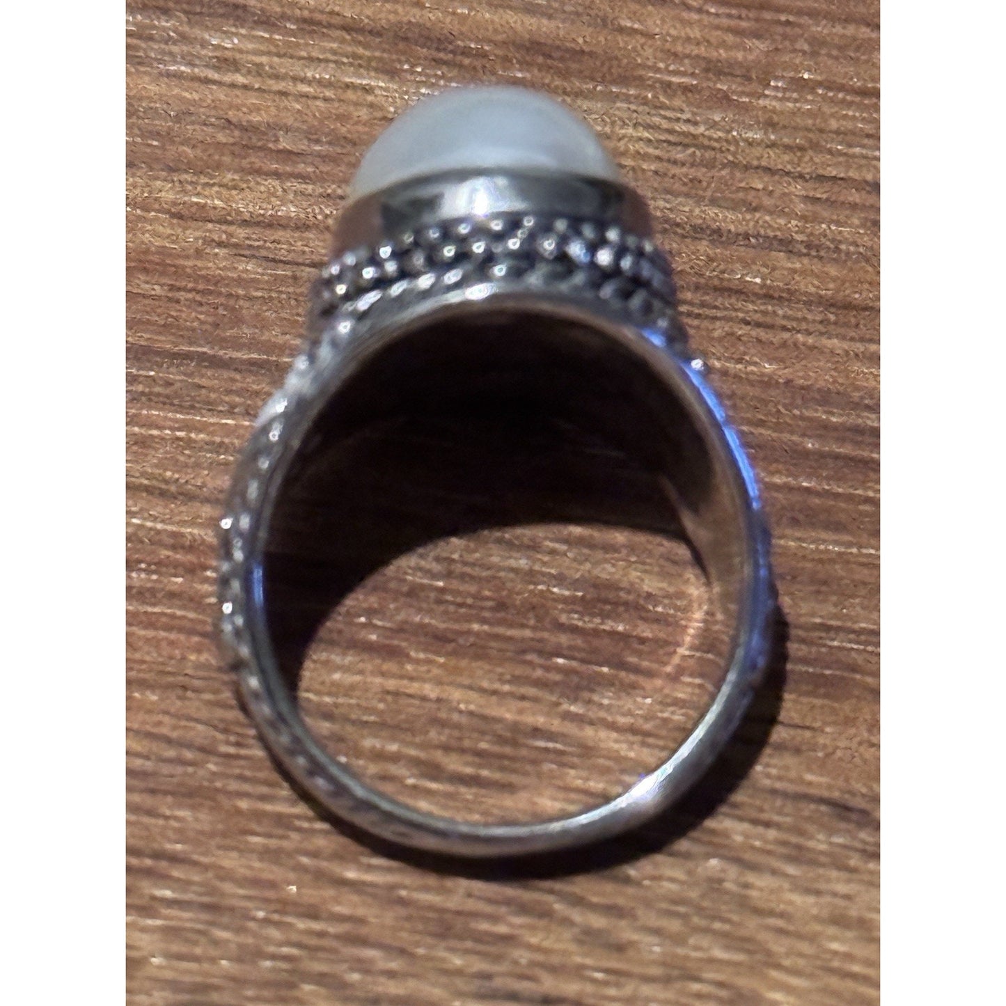 Sterling Silver CFJ Thailand Ornate Filigree Ring with Genuine Pearl Size 5