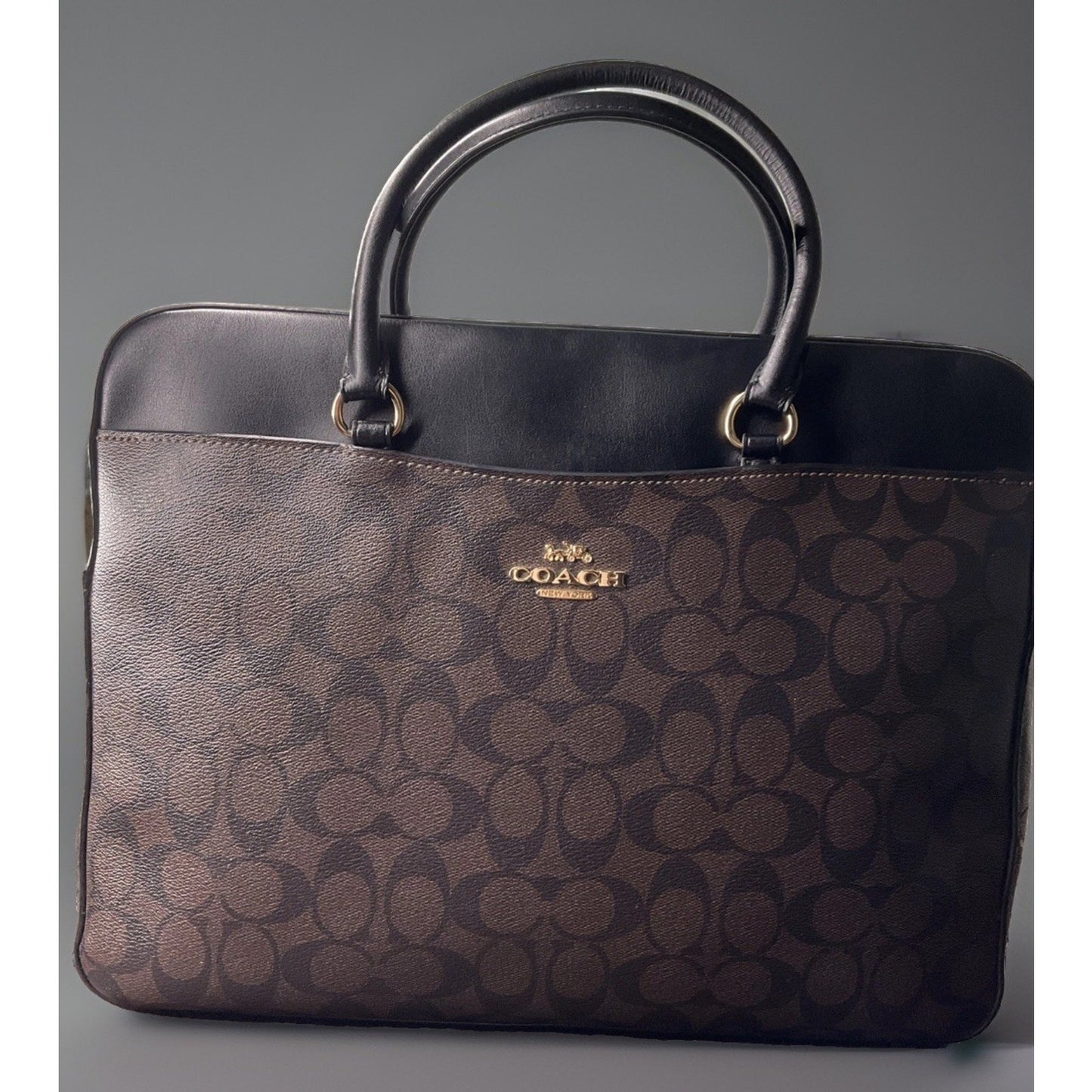Coach Signature Padded 15" Laptop Briefcase Leather Brown/Black