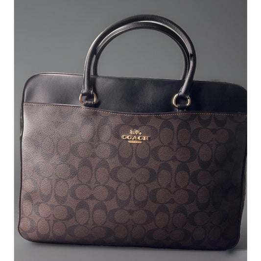 Coach Signature Padded 15" Laptop Briefcase Leather Brown/Black