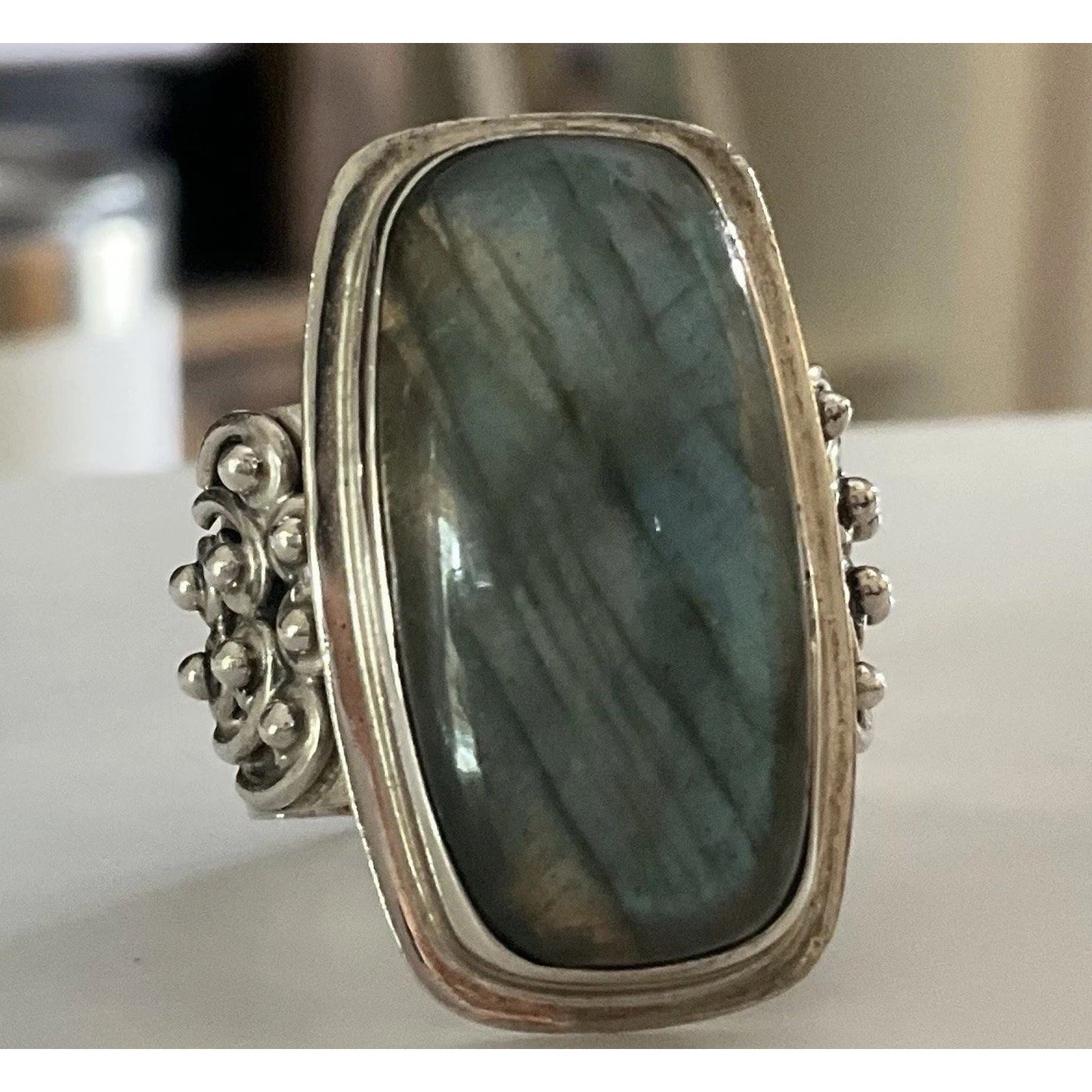 Sterling Silver Labradorite Ring Size 8 Large Statement Ring India 925