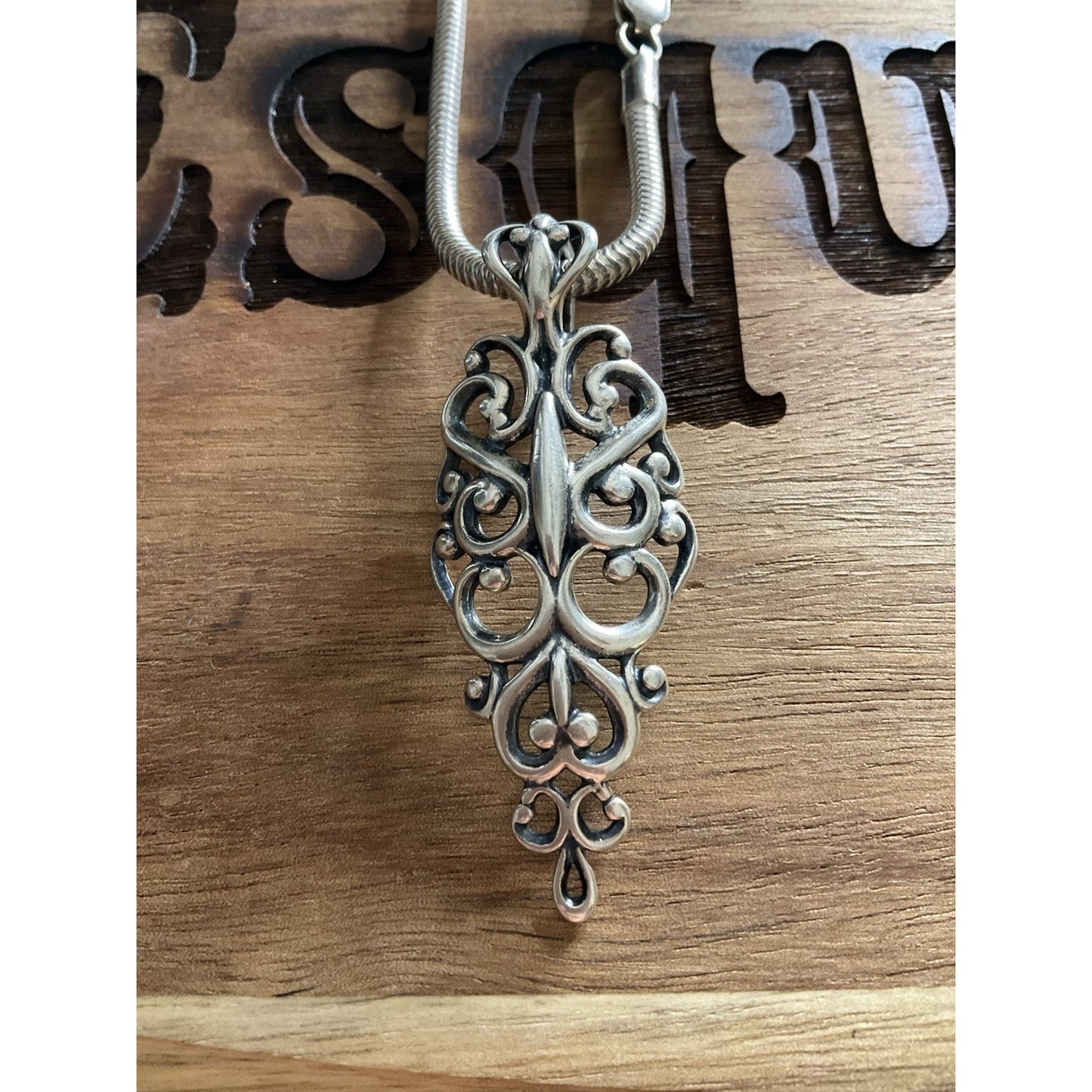 Vintage Carolyn Pollack 925 Sterling Silver Filigree Scroll Pendant Necklace