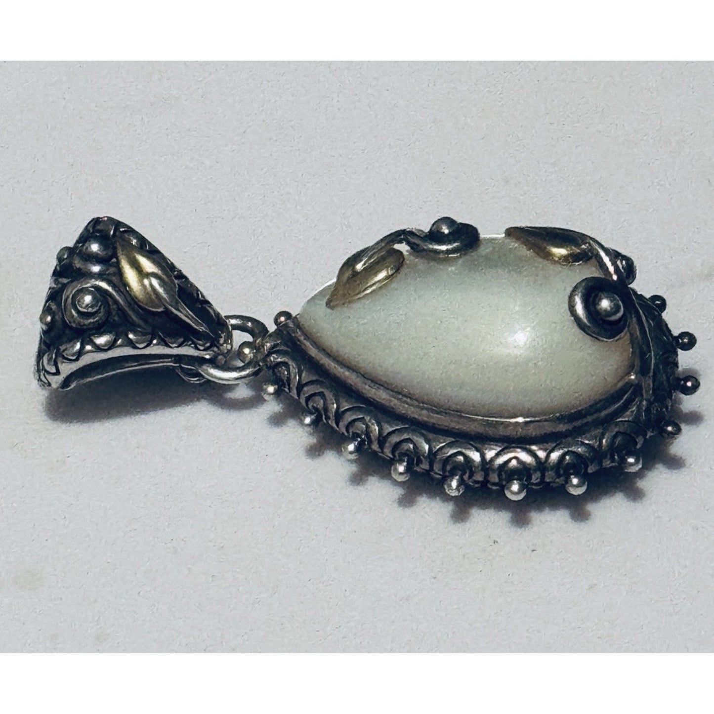 Vintage Barbara Bixby 925 18k Enhancer Or Pendant MOP Vine Leaf Mother of Pearl