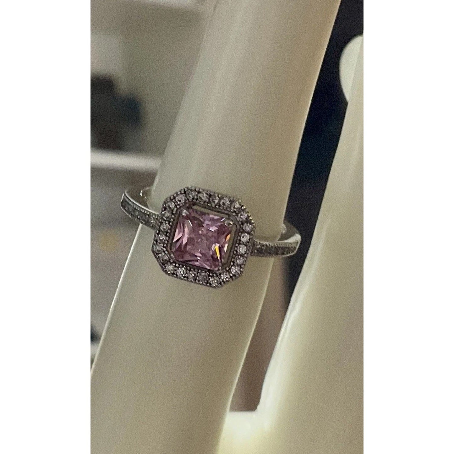 Sterling Silver Pink Cubic Stone Moissanite Size 6.5 Art Deco style