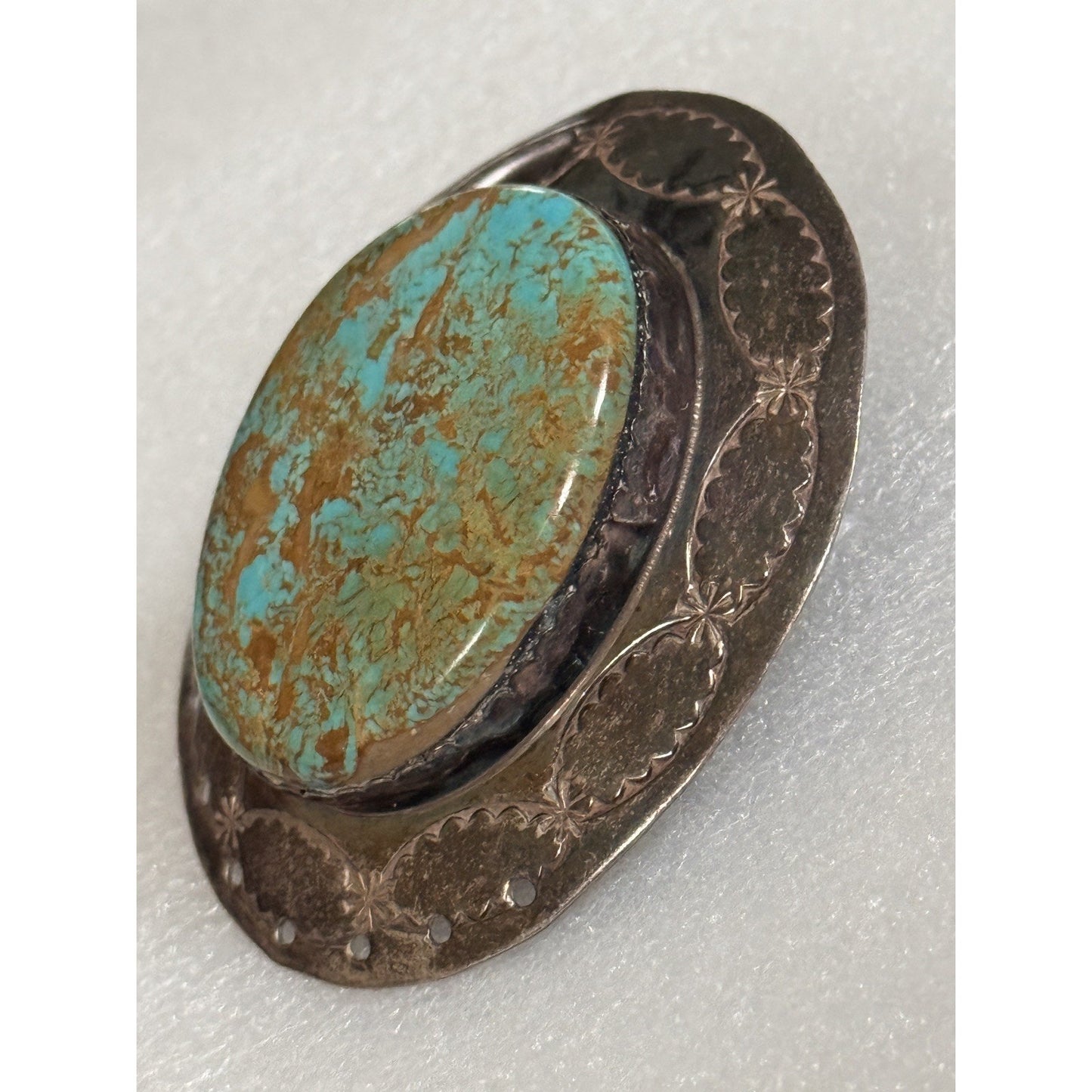 Signed Gale Self Choctaw Sterling Silver Turquoise Pendant Native American 32g