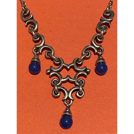 Retired James Avery Beaded Blue Chalcedony Silver Swirl Necklace 17-19” Adjustable Pre-Owned