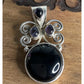 Vintage Sterling Silver Onyx & Amethyst Pendant Artisan Scroll Design