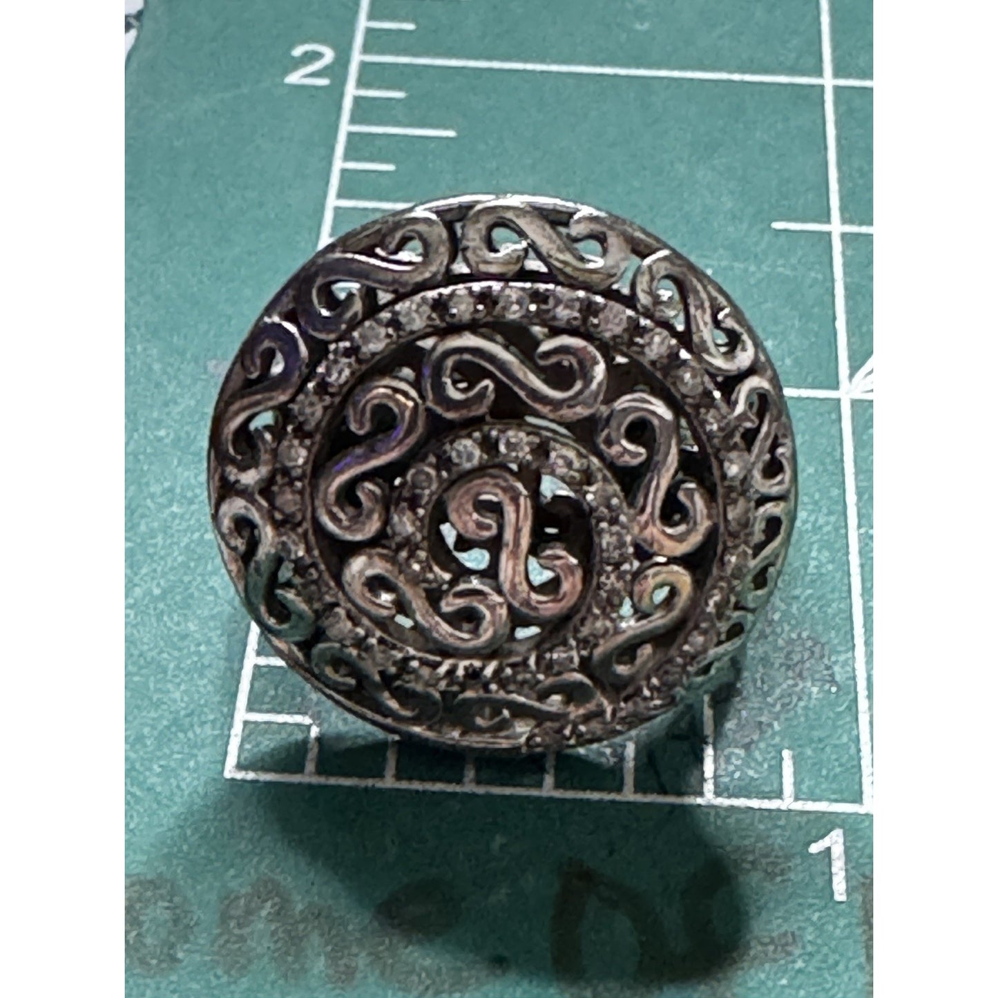 Vintage Sterling Silver Diamond Pavé Dome Scroll Bold Ring Size 7.5 7.8g