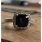 Sterling Silver Black Onyx Halo Ring Size 7.5 Cushion Cut Statement Ring 925
