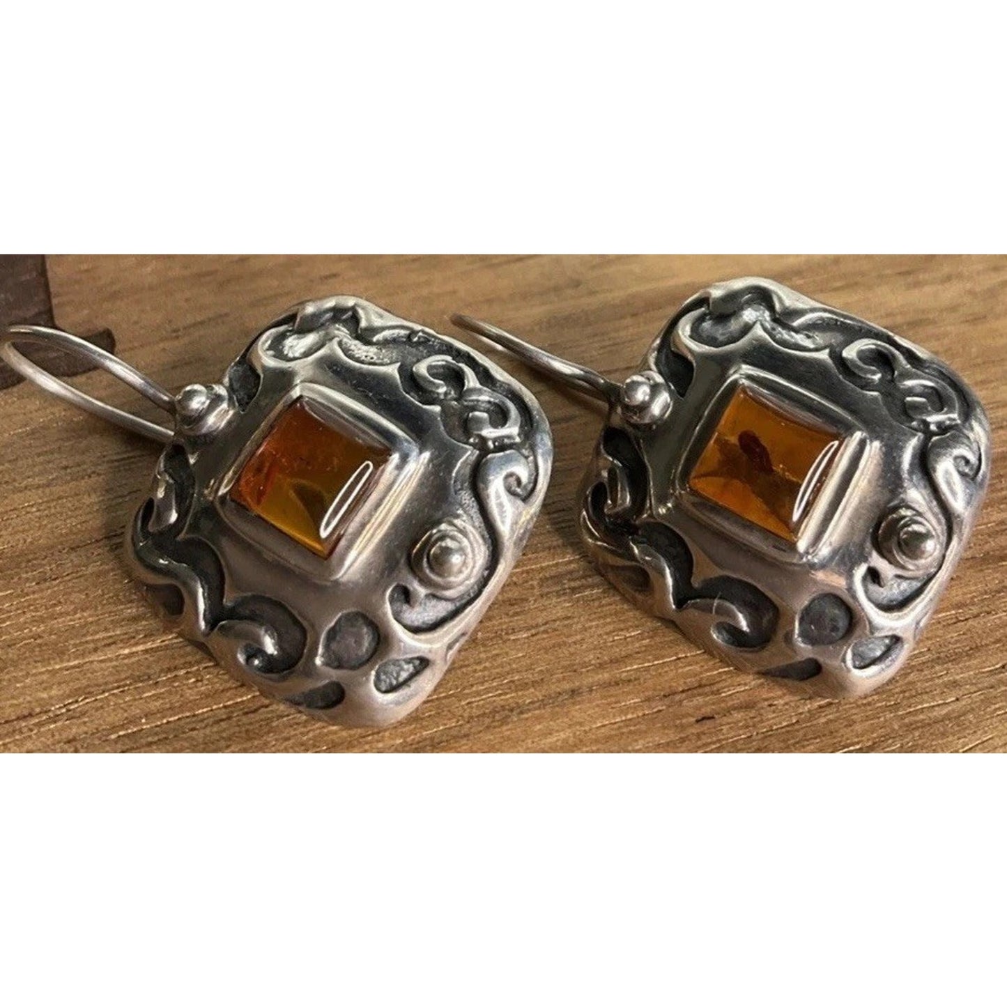 Silpada 925 Sterling Silver Amber Square Dangle Earrings