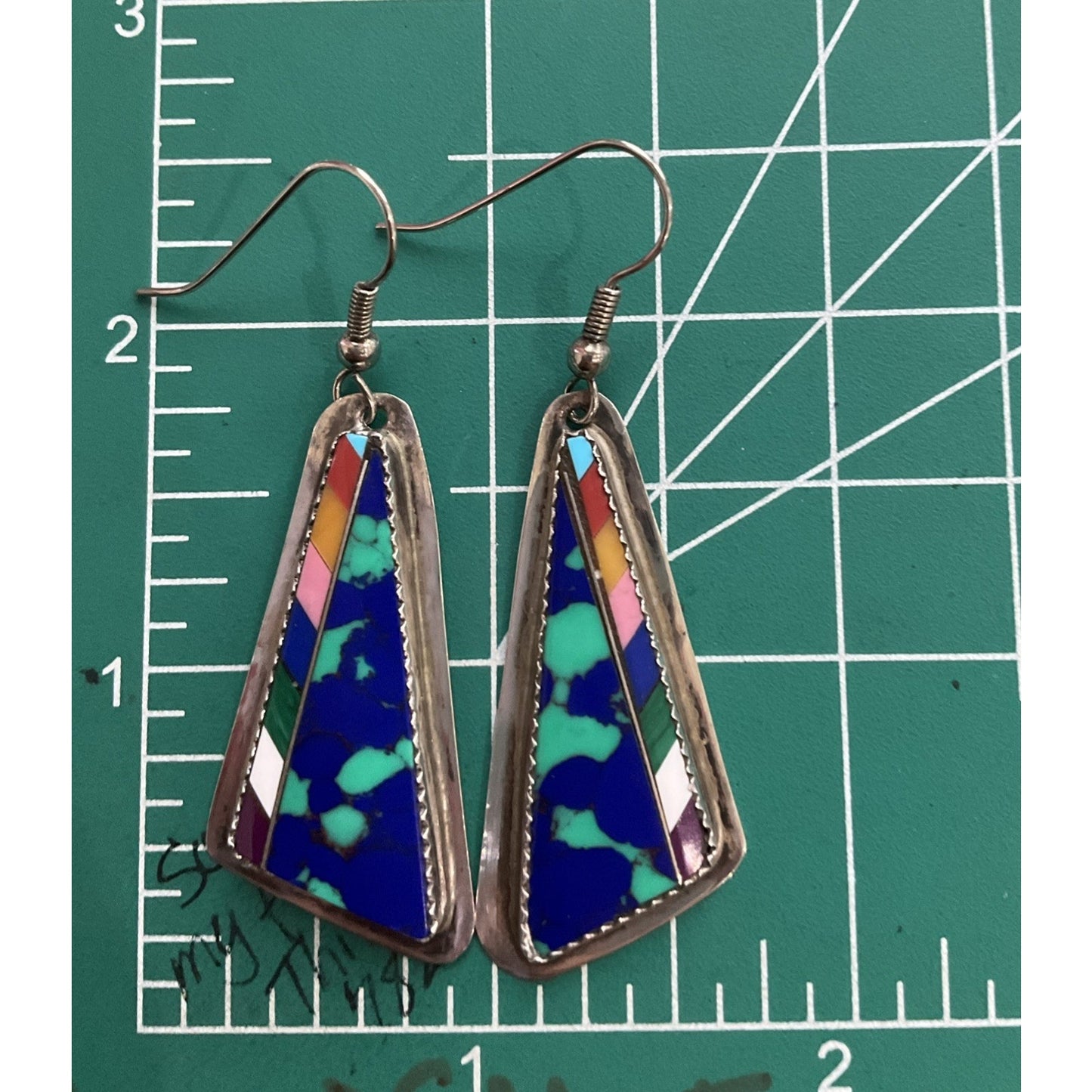 Southwest Sterling Silver Colorful Inlay Triangle Earrings
