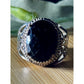 Vintage 925 Sterling Silver Faceted Black Onyx Filigree Statement Ring Size 7