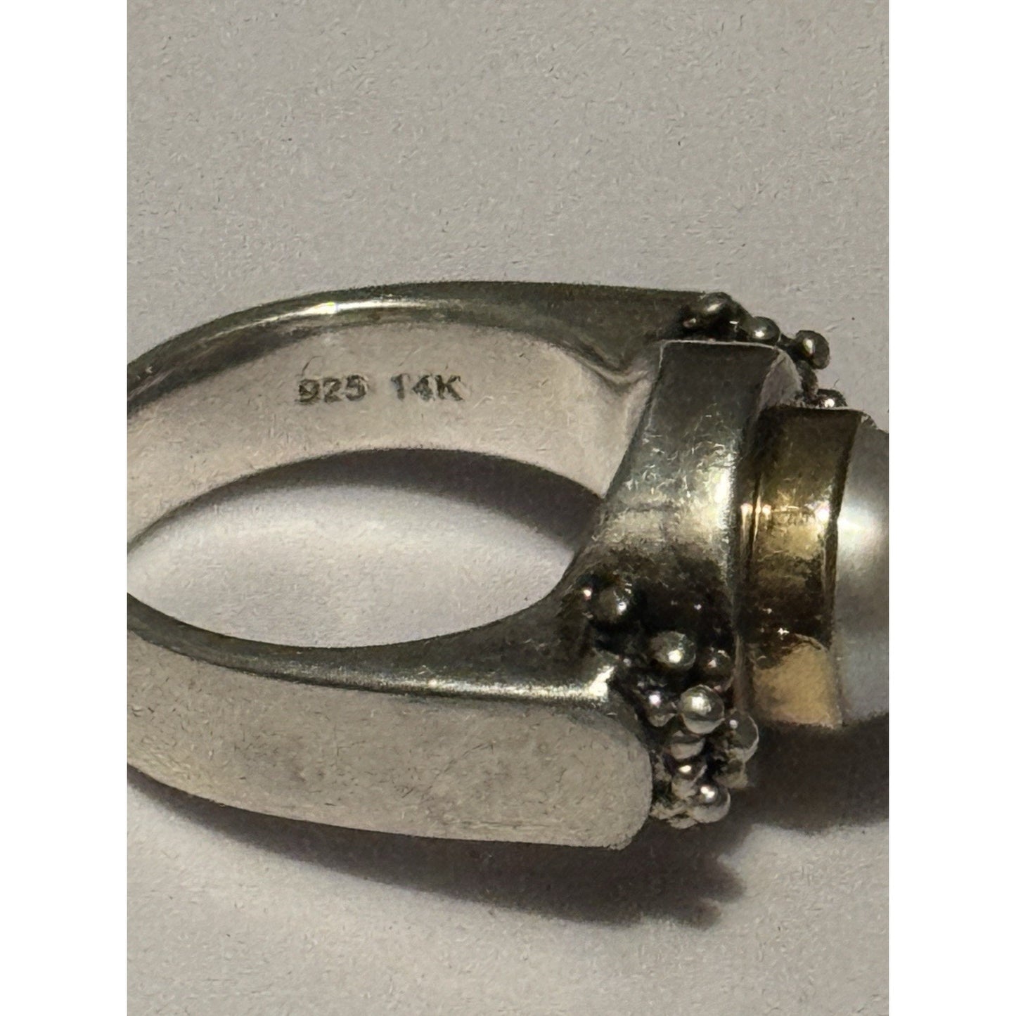 Vintage Michael Dawkins 925 14K Pearl Ring Sterling Silver & Gold Sz 8.5 13g