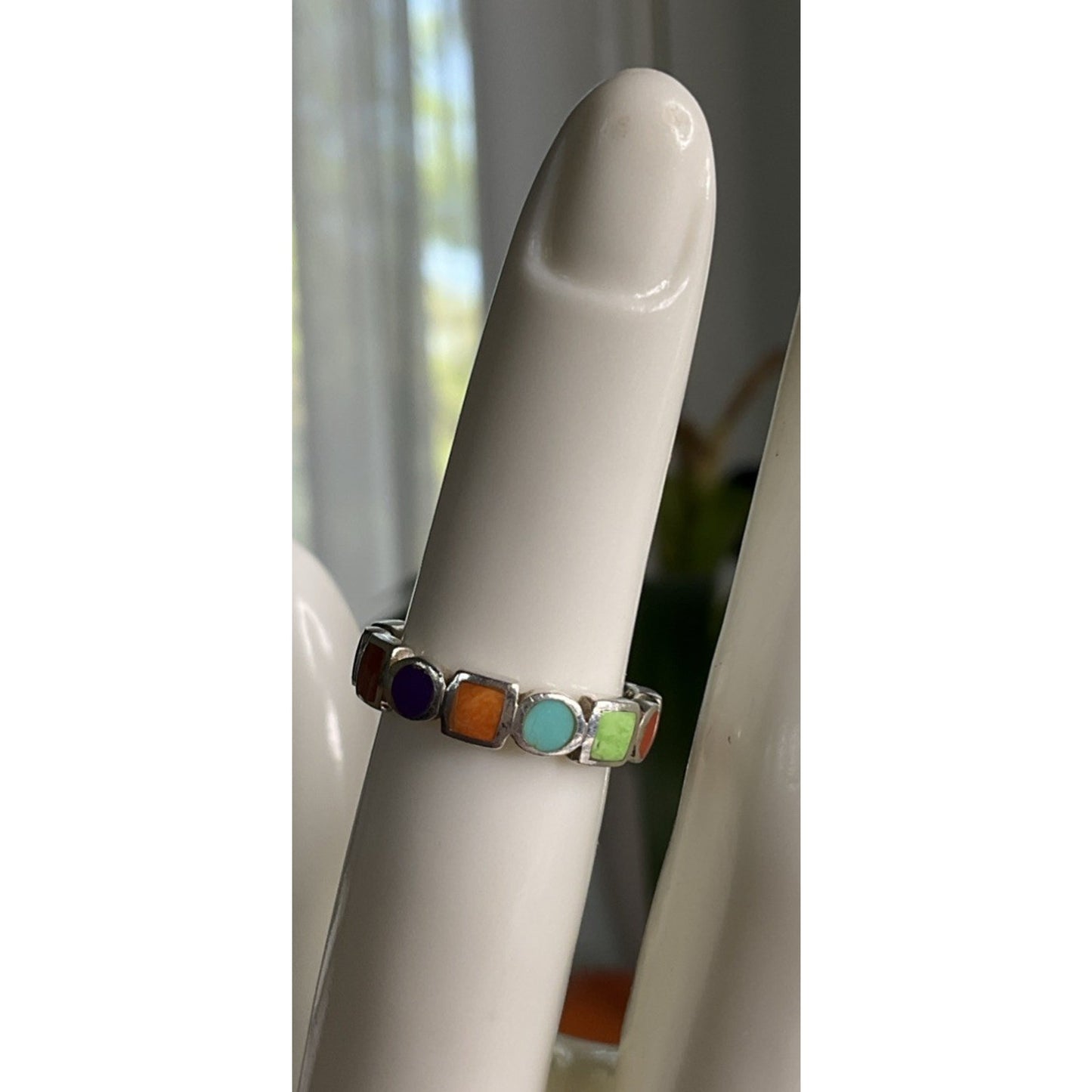 Peyote Bird Sterling Silver Multi Stone Ring Size 5 Inlay Band Colorful 925