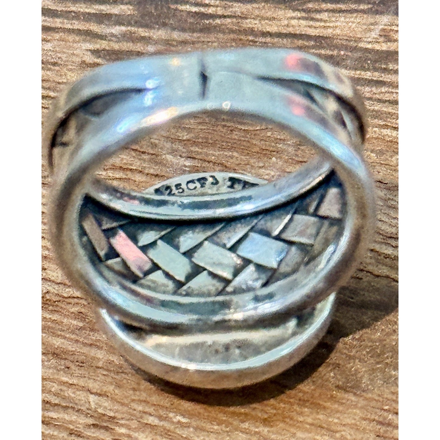 Vintage CFJ Thai Mother of Pearl 925 Sterling Silver Statement Ring Size 6.5