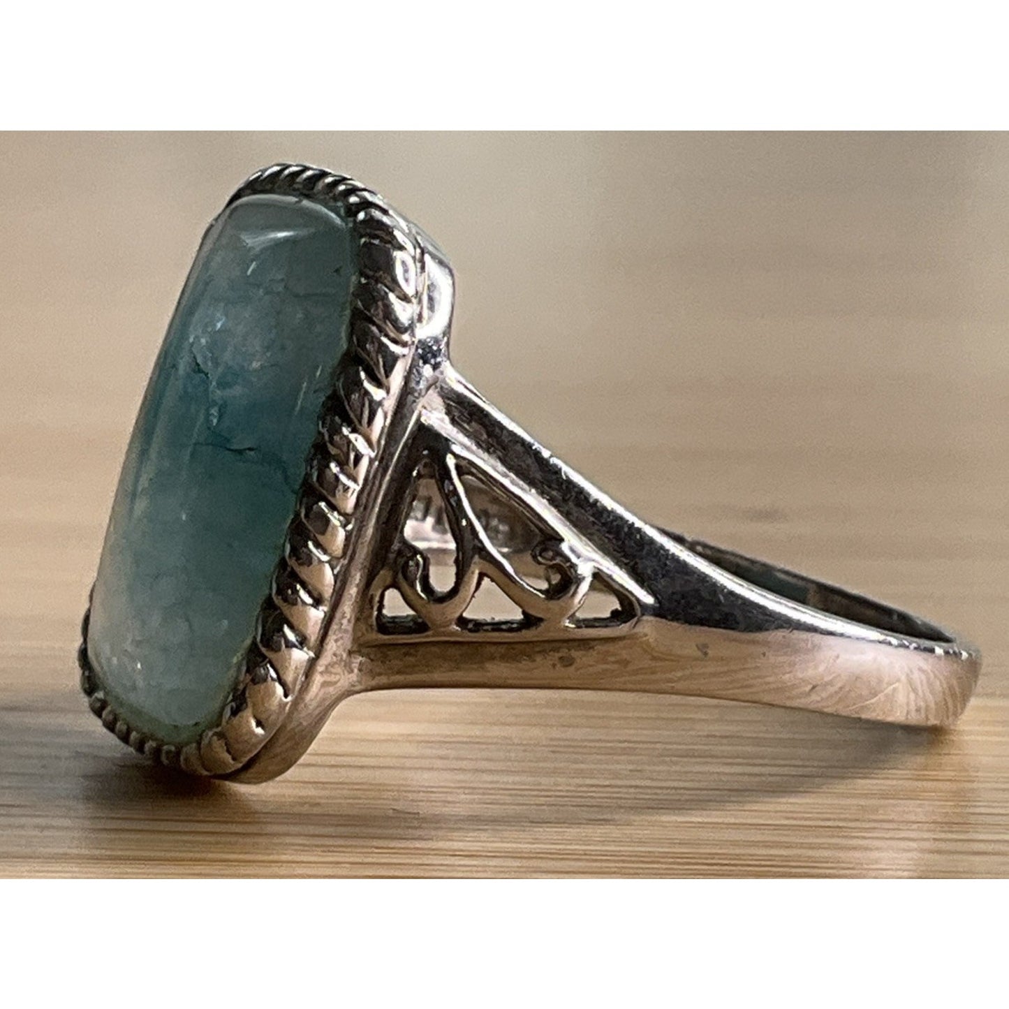Vintage Leg Aquamarine Cabochon Sterling Silver Cocktail Statement Ring Sz 10.25