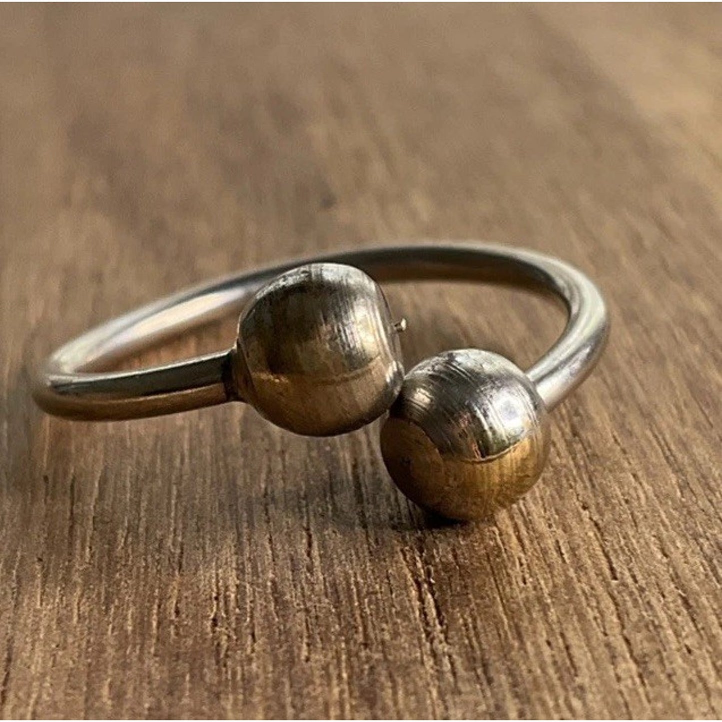 Sterling Silver Double Ball Crossover Ring Minimalist Open Ring Size 7.5