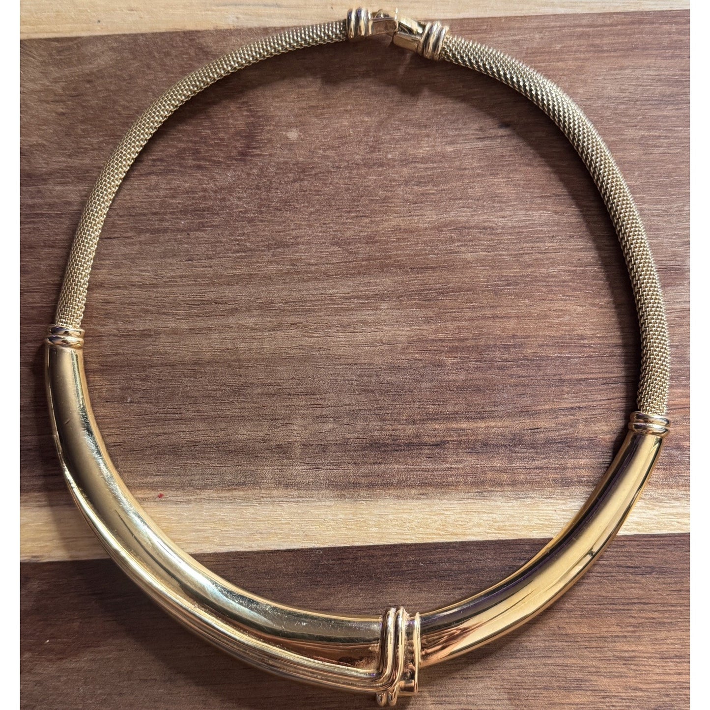 Vintage Monet Gold Tone Rare Mesh Collar Necklace Sculptural Statement Signed